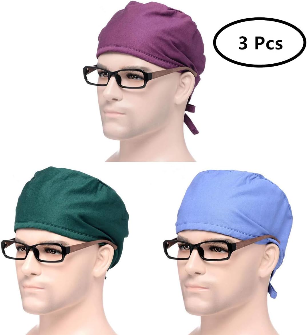 3PCS Unisex Surgical Scrub Cap Nurse Scrub Hat One Size Multiple Color Blue/Green/Purple