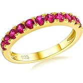 AGRULE Bezel Set Birthstone Wedding Band 14K Gold Sterling Silver Stackable Half Eternity Band Rings 2.5mm Wide Ruby/Amethyst/Sapphire/Emerald Green/Aquamarine Ring for Women, Send Gift Box