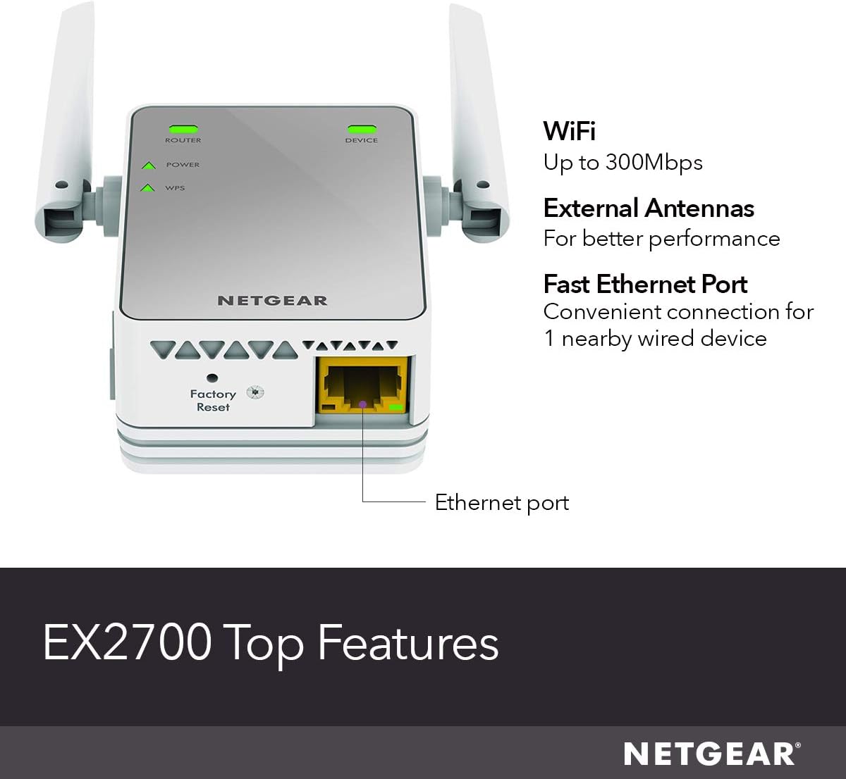 NETGEAR WiFi Range Extender EX2700 - Coverage up to 800 sq.ft. and 10 devices with N300 Wireless Signal Booster & Repeater (up to 300Mbps speed), and Compact Wall Plug Design: Computers & Accessories