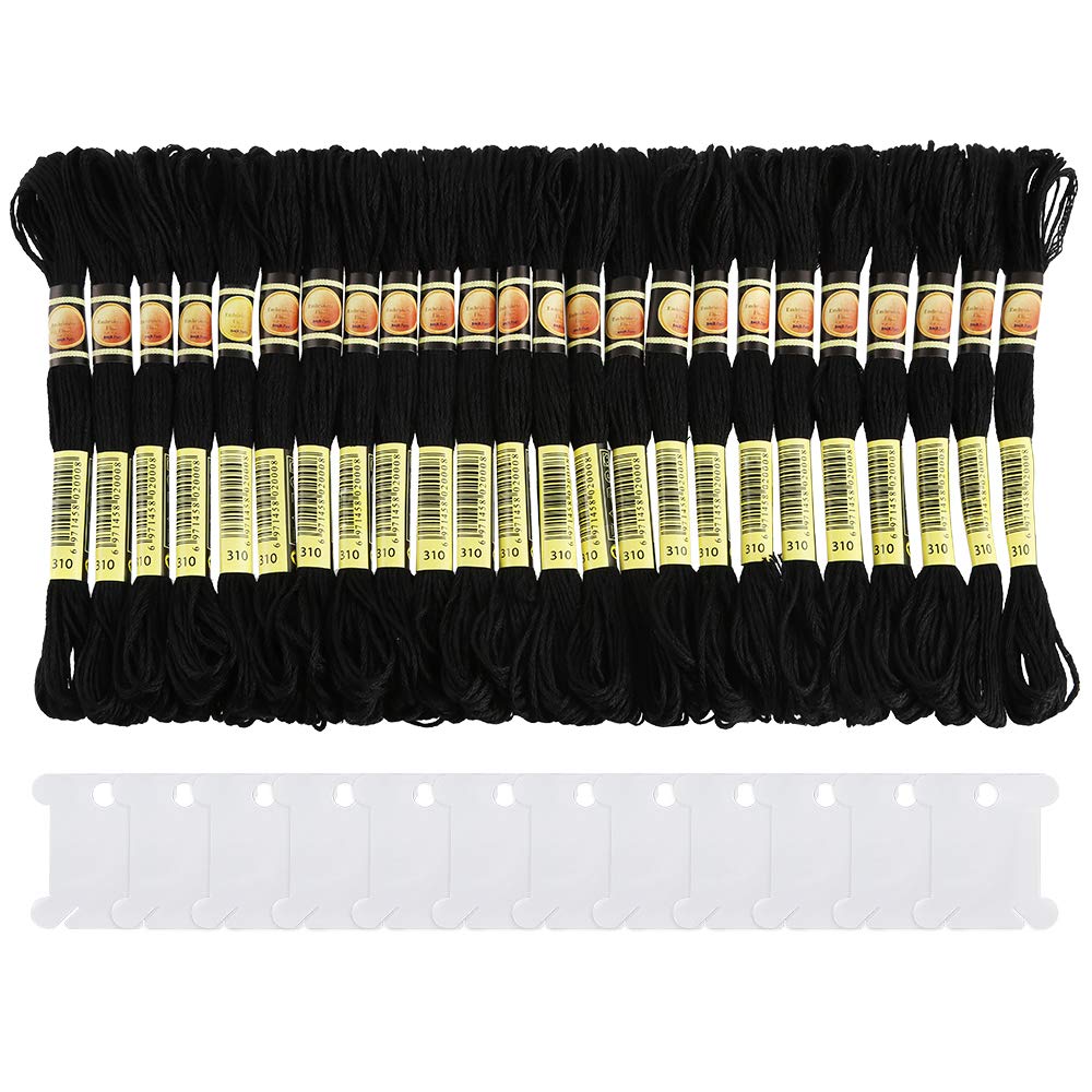 Pllieay 24 Skeins Friendship Bracelets Floss, Black Embroidery Threads Cotton Embroidery Floss with 12 Pieces Floss Bobbins for Knitting, Embroidery Stitching and Cross Stitch Project