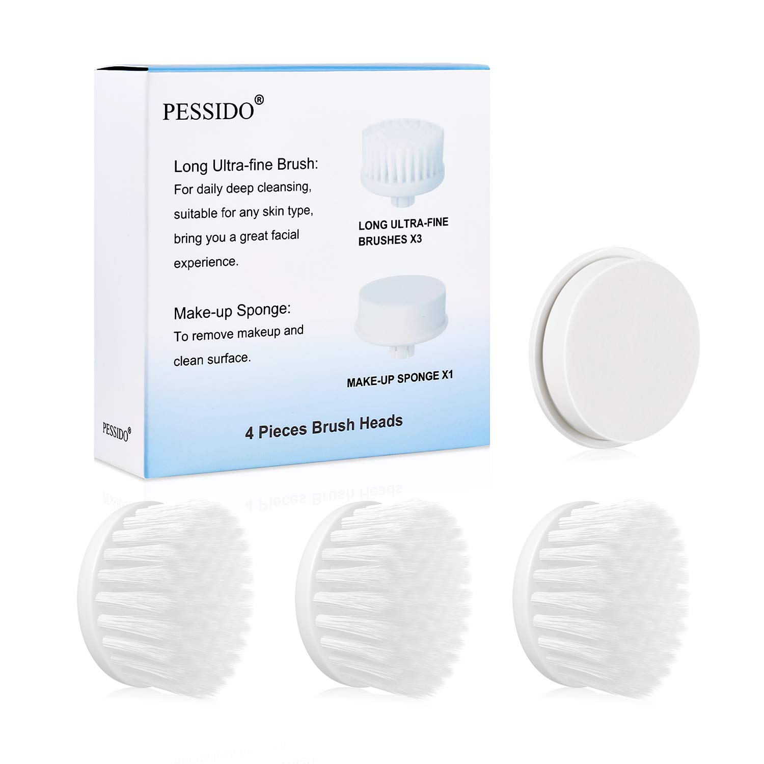 Facial Cleansing Brush Head Replacement 4 Pieces for PESSIDO 6 in 1 Facial Brush Set, Suitable for Sensitive, Oily and Mixed Skin: Beauty