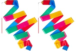 HiUnicorn 2PCS Rainbow Dance Ribbons for Kids Party Favor, 6.6 Ft Streamer Ribbon Dancer Wand for Toddler Gymnastics Rhythmic Dancing, Worship Praise, Talent Show, Outdoor Toy