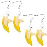 HJZHII 2 Pairs Banana Dangle Earrings, Funny Fruit Banana Dangle Earrings Cute Imitate Bananas Dangles Earring Bohemian Bananas Food Earring Resin Lifelike Fruits Jewelry for Holiday Birthday Party