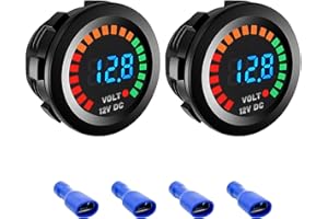 Sylvil 2 PCS Waterproof Voltmeter for Car, DC 12V LED Digital Display Voltage Gauge with Terminals, Universal Round Panel Vehicle Battery Voltage Tester for Car Motorcycle Boat