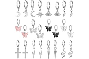 AIDSOTOU Small Butterfly Star Hoop Earrings Set for Women Girls Mini Huggie Hoop Earrings with Dangle Charms