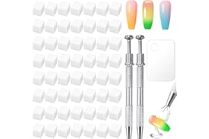 ATCCPYDM 300Pcs Soft Nail Sponges for Ombre,White Nail Art Sponges With Grabbing Pen,Acrylic Palette for Gradient Arc Brush Accessories Supplies for Salon and Home