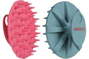INNERNEED Scalp Massager Shampoo Brush, Wet & Dry Manual Scalp Care Head Scrubber Hair Washing, Soft Silicone Bristles, for Hair Growth, Dandruff Removal, Comfortable for All Hair Types (Dark Green+Pink)