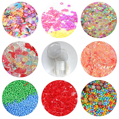 Slime Supplies Kit, 90 Pack Slime Beads Charms, Include Fishbowl Beads, Foam Balls, Glitter Jars, Drop Water Plum Blossom Love Smiley face Slices, Simulation Ice, Colorful Foam Beads, Slime Tools