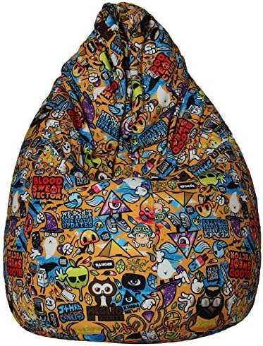 Sattva Gamer Zone XXL Bean Bag Filled with Beans (Yellow Cartoon)