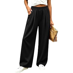 Wide Leg Pants Woman High Waist Trousers with Pockets Casual Lounge