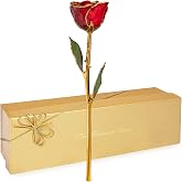 Forever Rose Real Red Rose Dipped in 24K Gold with Gold-Trimmed Petals | Stem, Handcrafted Preserved Rose in Luxury Gift Box, Romantic Gift and Elegant Gift for Mother's Day or Birthday
