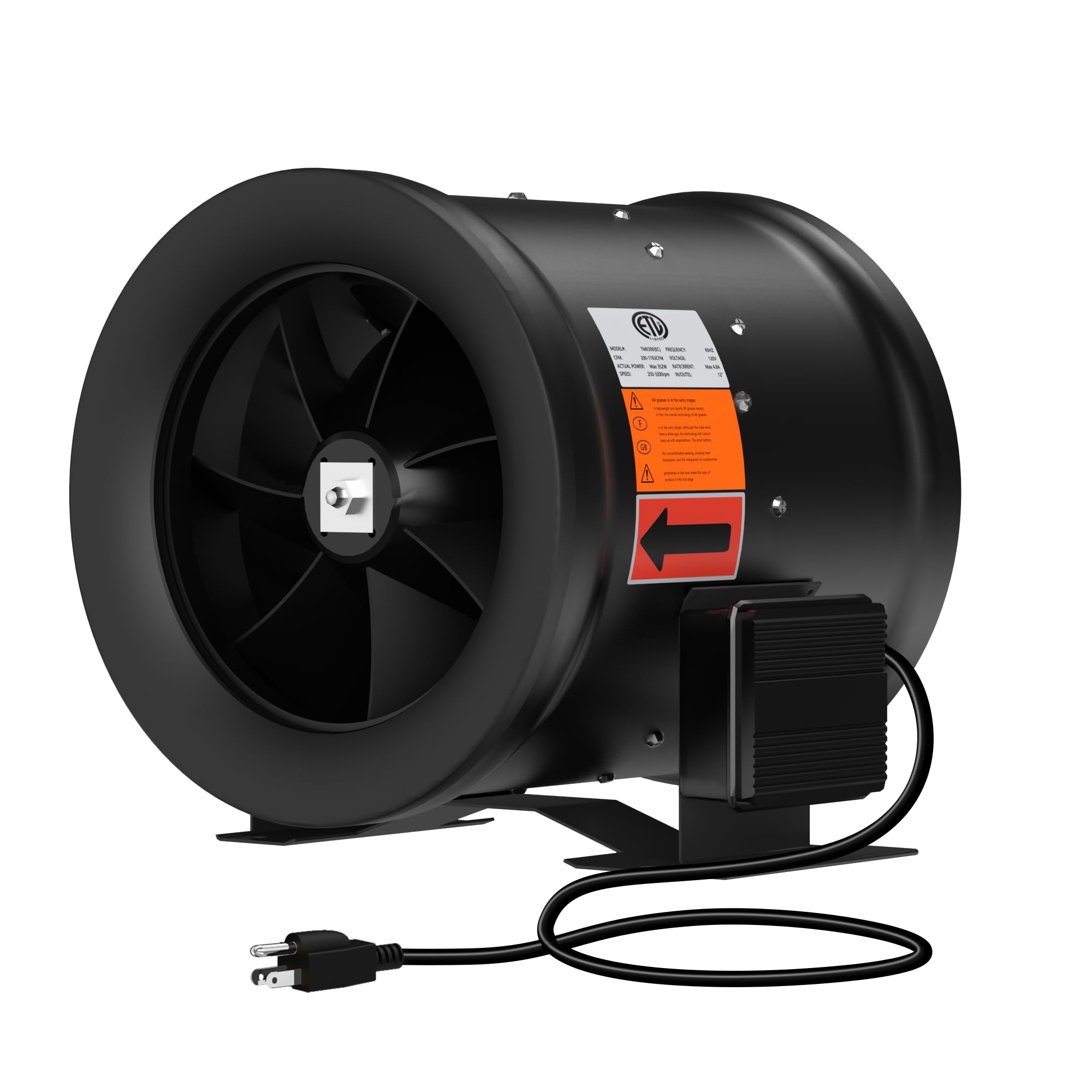 Photo 1 of 12 Inch Inline Duct Fan,1900 CFM Inline Fan Duct Fan Constant Speed - Ventilation Exhaust Fan for Heating Cooling Booster, Grow Tents, Hydroponics, NSK/SKF Bearings, ETL Listed