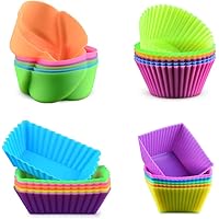 Silicone Baking Cups Cupcake Liners - 24Pcs Reusable Silicone Molds Including Round, Rectanguar, Square, Flower BPA Free…