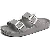 FUNKYMONKEY Women's Comfort Slides Double Buckle Adjustable EVA Flat Sandals