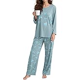 Kallenorox Womens Pajama Sets Long Sleeve Lounge Set Bow Ladies Pajamas Pants Sleepwear with Pockets Soft Pjs for Women Set