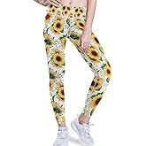 visesunny High Waist Yoga Pants with Pockets Sunflower Patterned Tummy Control Workout Running Yoga Leggings for Women Black