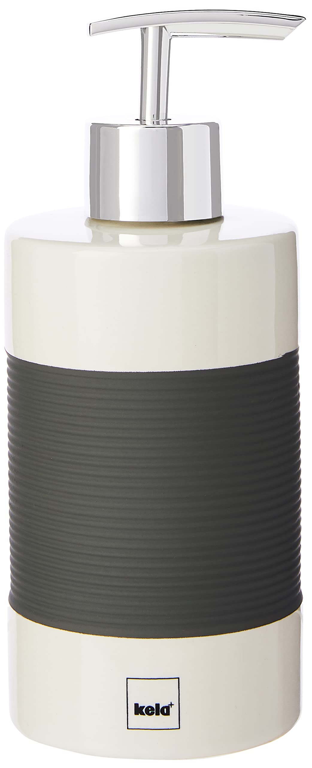 kela Soap Dispenser Ceramic Finish Design Ridged Rubber 7 x 7 x 17 cm White/Grey