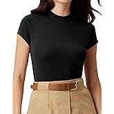 UNTYHOTS Women's Mock Turtle Neck Slim Fit Short Sleeve T Shirt Tight Tops Tee(Shrot Sleeve Black X-Large)