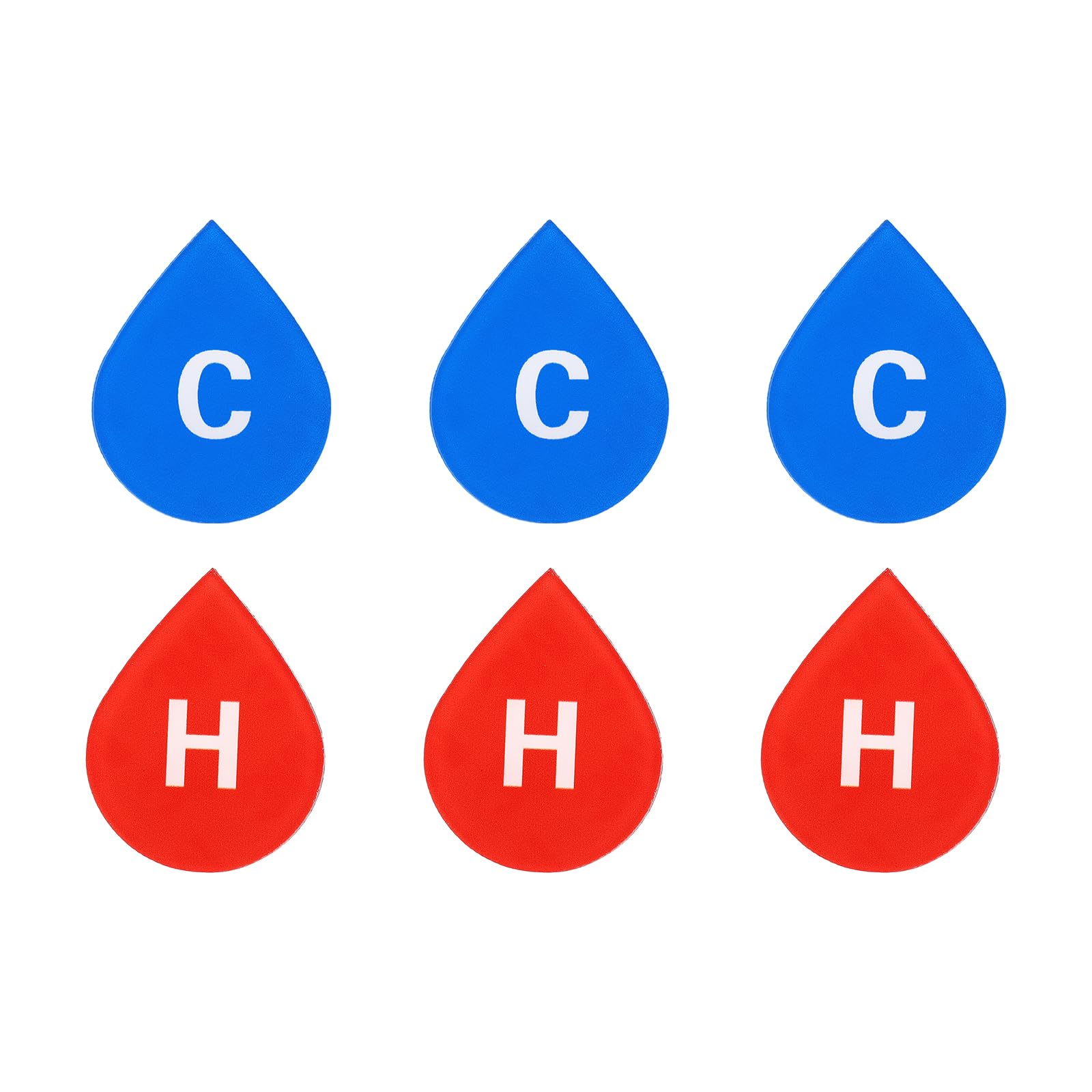 PATIKIL Self Stick C/H Water Label, 3 Pairs/6 Pack Acrylic Drop Shape Hot/Cold Sticker Signs for Faucets Sinks, Red/Blue