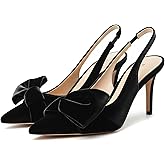 Manoloshow Women's Slingback Pumps Bow Pointed Toe Pumps with Elasticated Strap Pumps for Women 3.3" High Heels Evening Comfy Dress Shoes