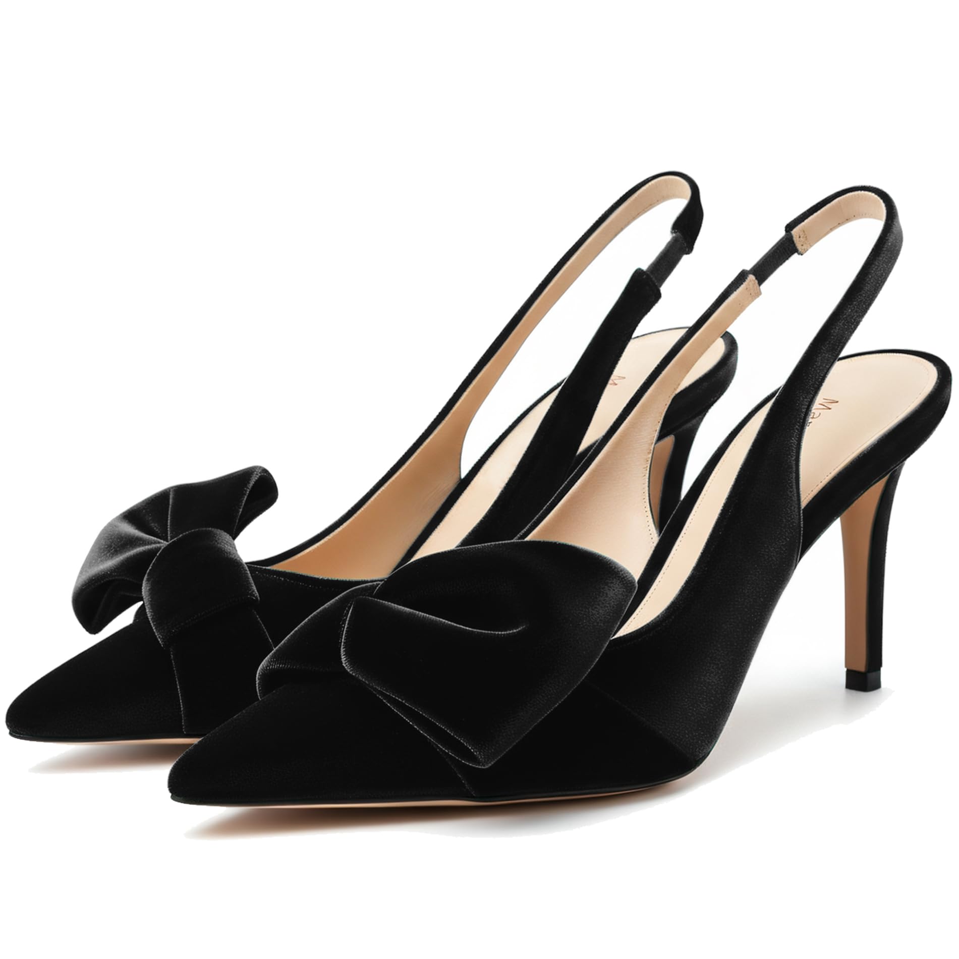 Photo 1 of Manoloshow Women's Slingback Pumps Bow Pointed Toe Pumps with Elasticated Strap Pumps for Women 3.3" High Heels Evening Comfy Dress Shoes Velvet Black Size 8+