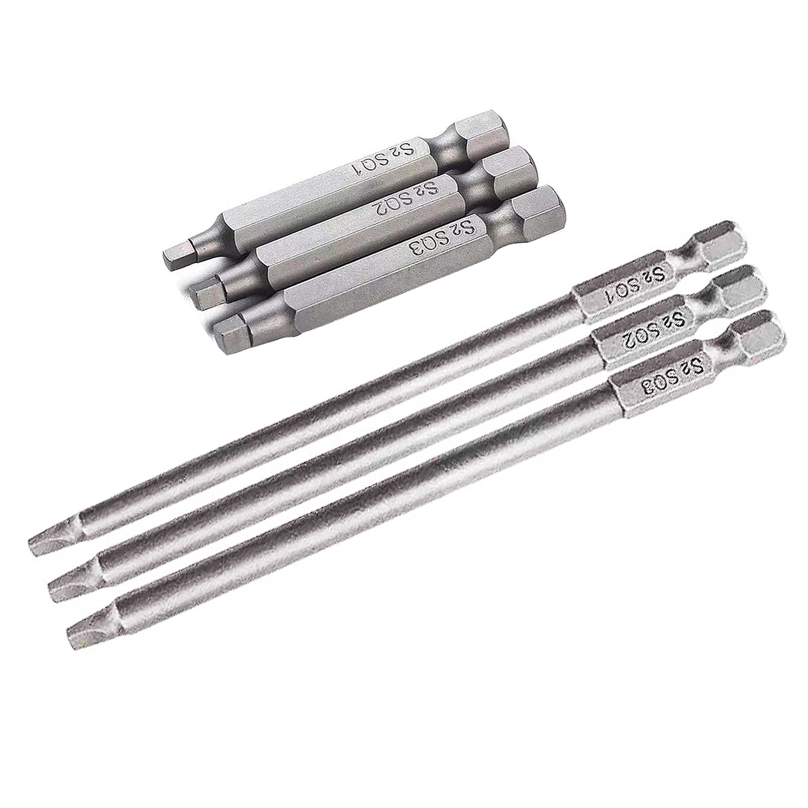 Magnetic Square Head Screwdriver Bits Set with 1/4 Inch Hex Shank, 6 PCS Square Screwdriver Drill Bit Set-SQ1/SQ2/SQ3-2 Inch/4 Inch