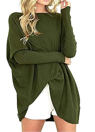 Beaii Damen Casual Lose Pullover Fledermaus Langarm Rundhals Sweatshirt Oversized Oberteil Tunika Tops