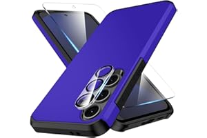 HUNESS 3 in 1 for Galaxy S24 FE Phone Case with Tempered Glass Screen Protector + Camera Lens Protector, for Samsung S24 FE Phone Case,Silicone Durable Armor for Samsung Galaxy S24 FE Case Blue