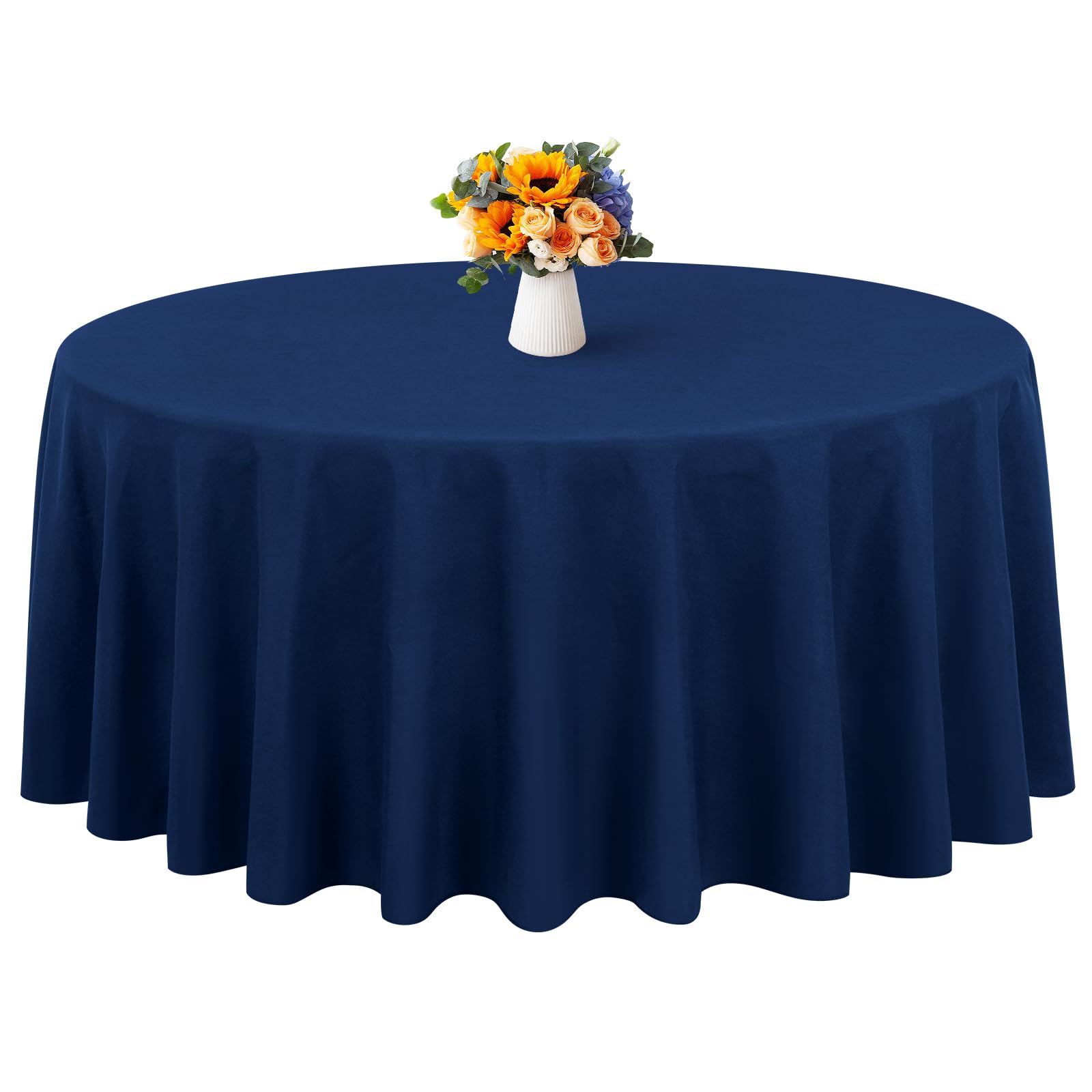 Showgeous Navy Blue Round Tablecloth 90 Inch Polyester Fabric Table Cloth Washable Fabric Table Cover for Wedding Banquet Restaurant Buffet Parties and Camping (228cm)