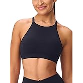 Omwilddo High Neck Cross Back Sports Bra for Women Light Support Yoga Bralette Thin Strap Removable Pads Pilates Workout Top