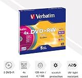 Verbatim DVD+RW 4.7GB 5-Pack 4x Speed Slim Case Scratch Protection Data Storage view 2