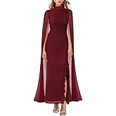 Lrady Women's Wedding Guest Dress Evening Gowns High Neck Formal Cocktail Party Maxi Bodycon Dresses with Cape Sleeve
