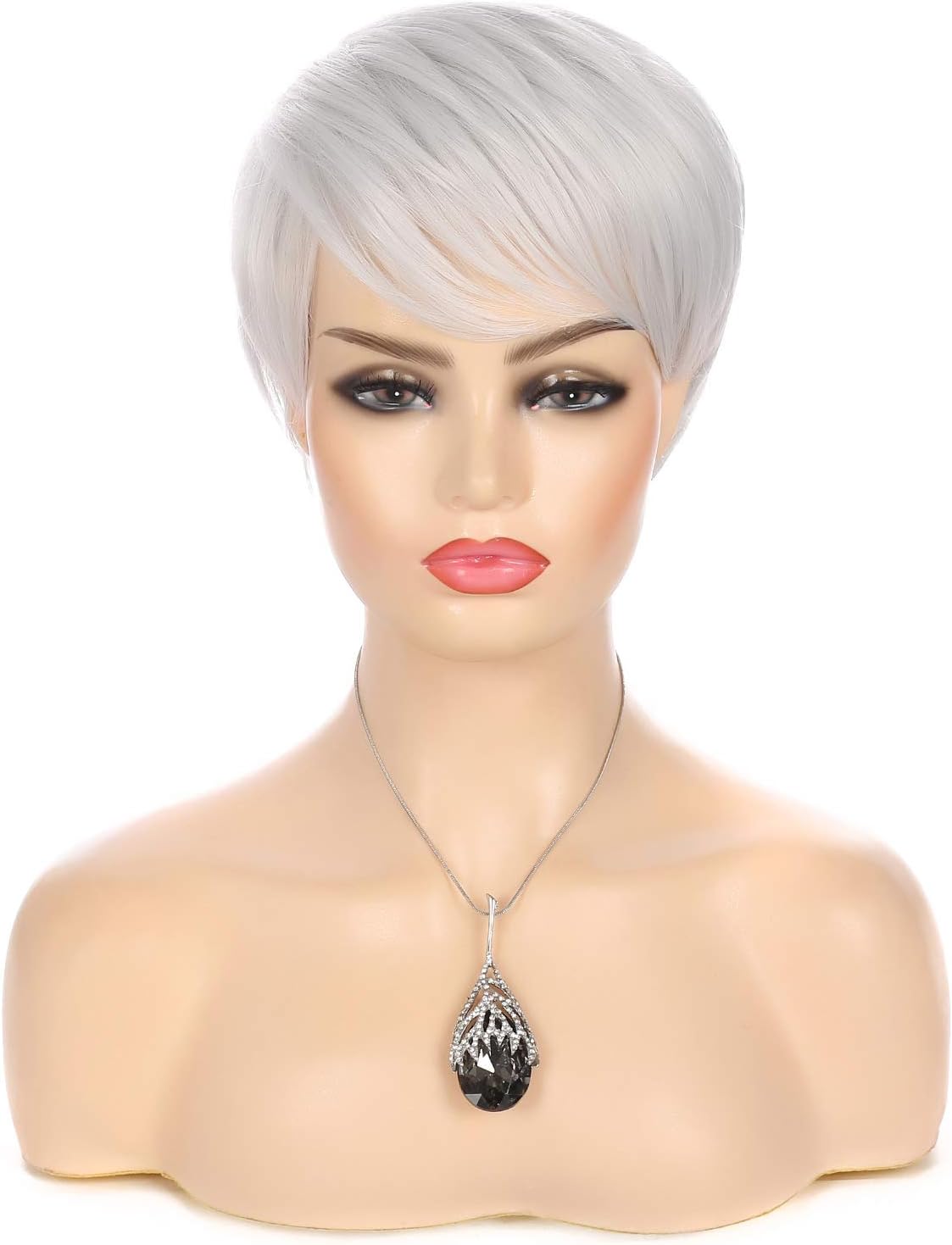 Silver Grey Wigs Short Hair Pixie Cut Straight Wig with Bangs Synthetic Cosplay Full Wigs for Women Heat Resistant Halloween Costume Party - Image 3