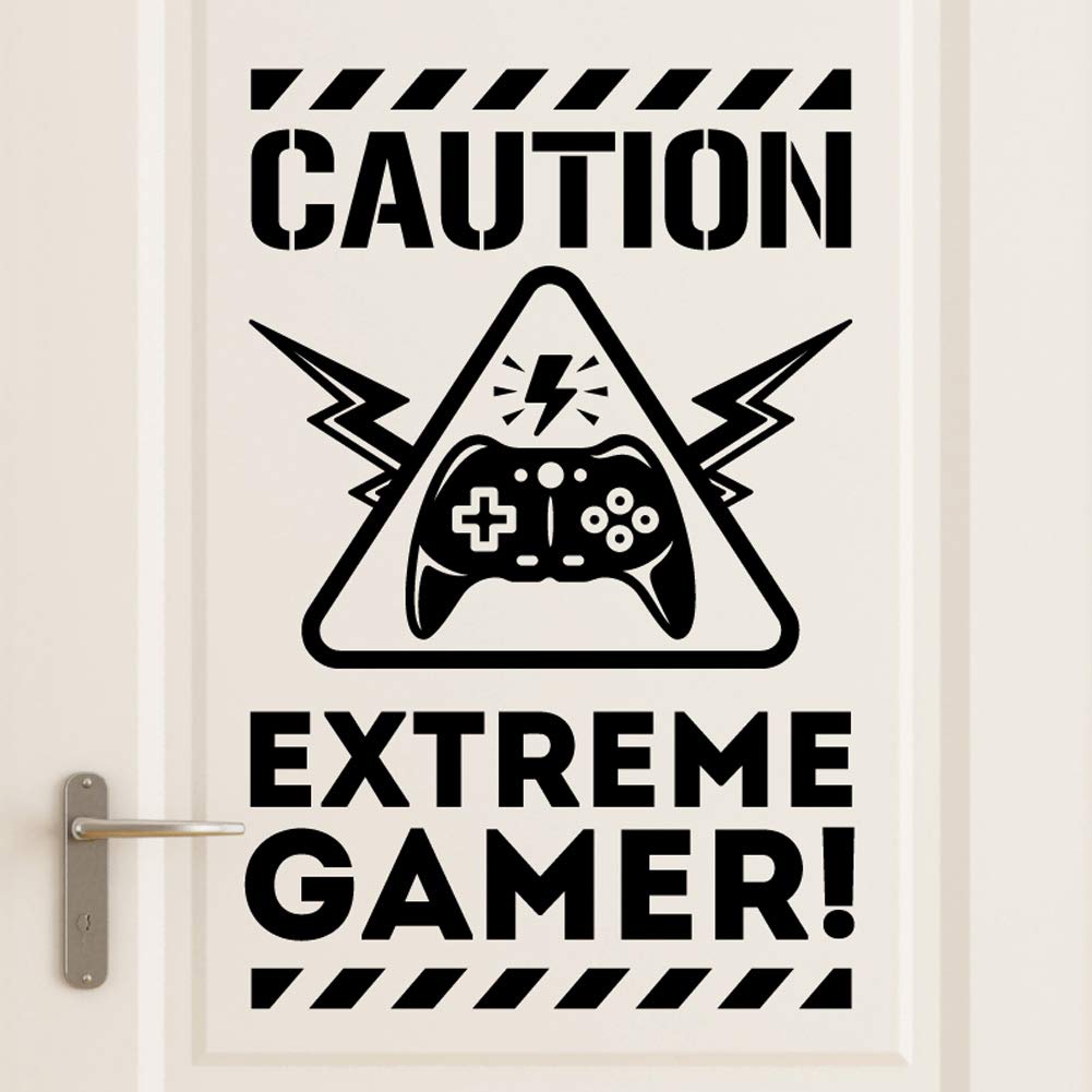 Caution Extreme Gamers Children Room Door Wall Sticker Mural Vinyl Decal Nursery Kids Gamers Art Teenager Video Game Mural