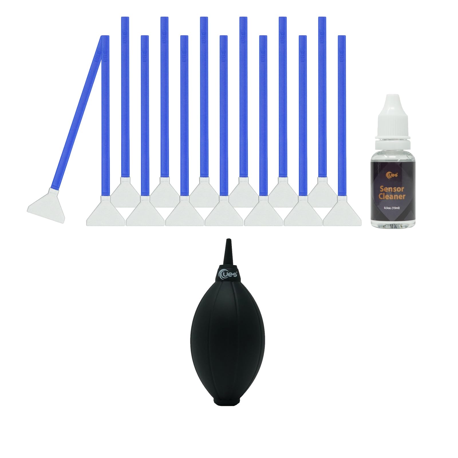 UES Full-Frame Camera Sensor Cleaning Kit (14pcs Swabs + 15ml Cleaner) and Lens Sensor Dust Air Blower