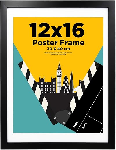 EGOFINE 30x40cm Black Solid Wood Picture Frame Acrylic Glass Mat 14x11
