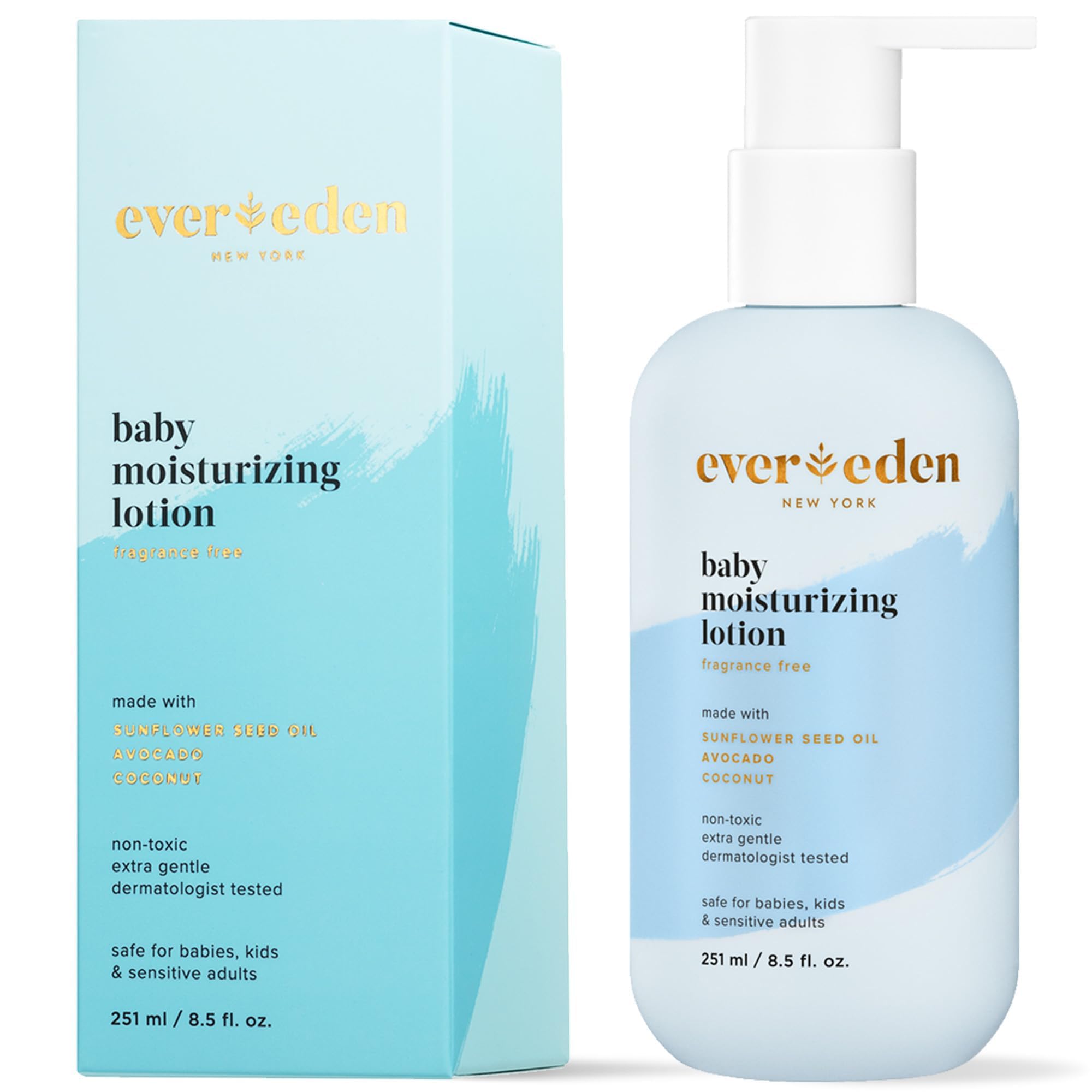 Evereden Moisturizing Baby Lotion for Newborn 8.5 oz. | Lightweight & Non-Greasy Toddler Lotion | Clean & Gentle Baby Care | Non-toxic & Fragrance Free