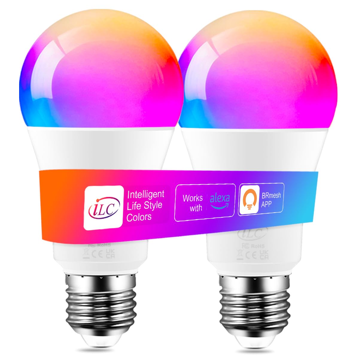 iLC Alexa Light Bulbs, Work with Alexa (Echo Devices Required), 12W E27 Screw LED Smart Light Bulb Colour Changing Light Bulb Color Temperature Tunable 2700K-6000K+RGB (2 Pack) — image 1