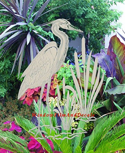 Egret & Cattails Left Oval Etched Window Decal Vinyl Glass Cling - 15" x 23" - Clear with White Design Elements