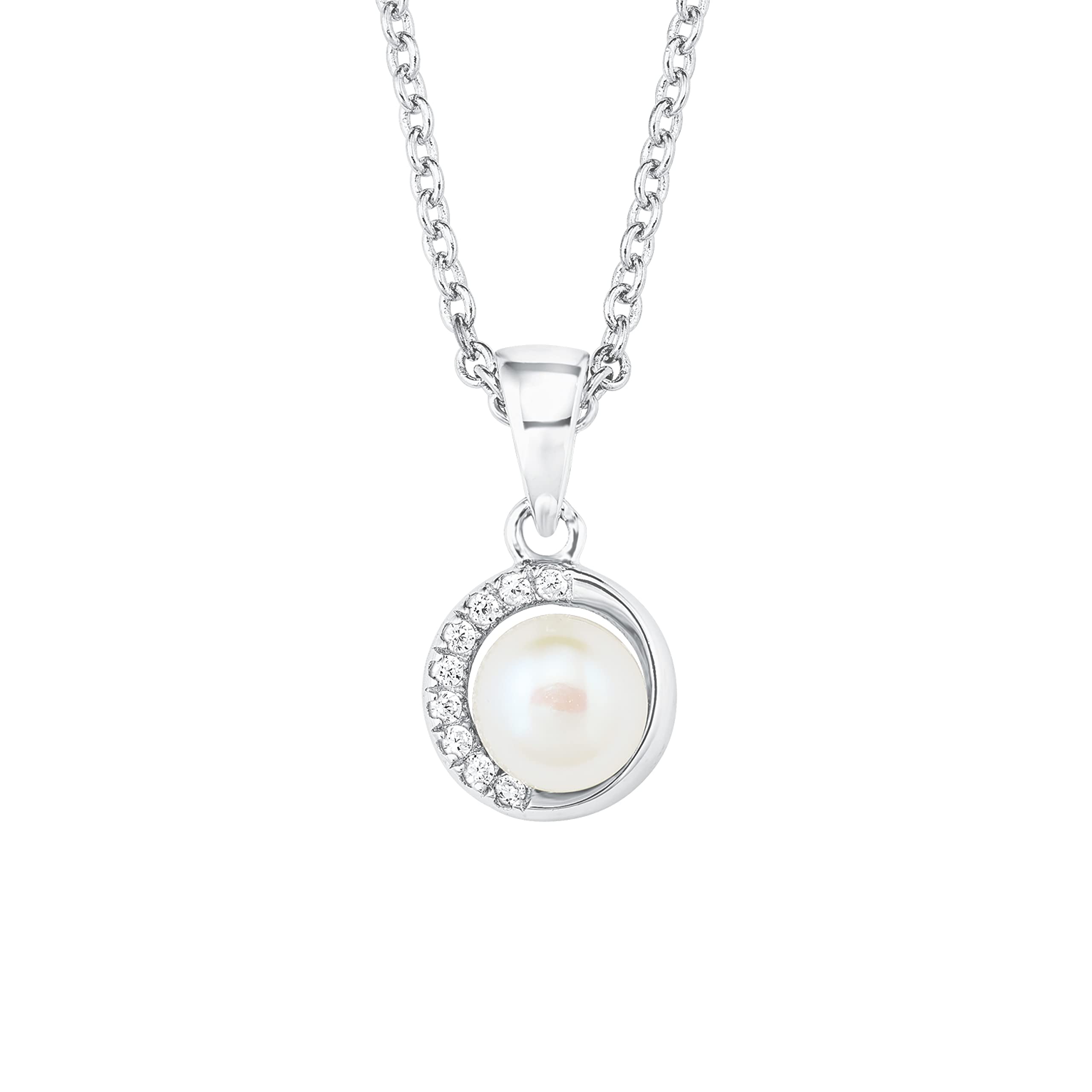s.Oliver Chain with pendant Women Sets, with Zirconia synth., with Freshwater cultured pearl, 42+3 cm, Silver, Comes in jewelry gift box, 2022755 — image 1
