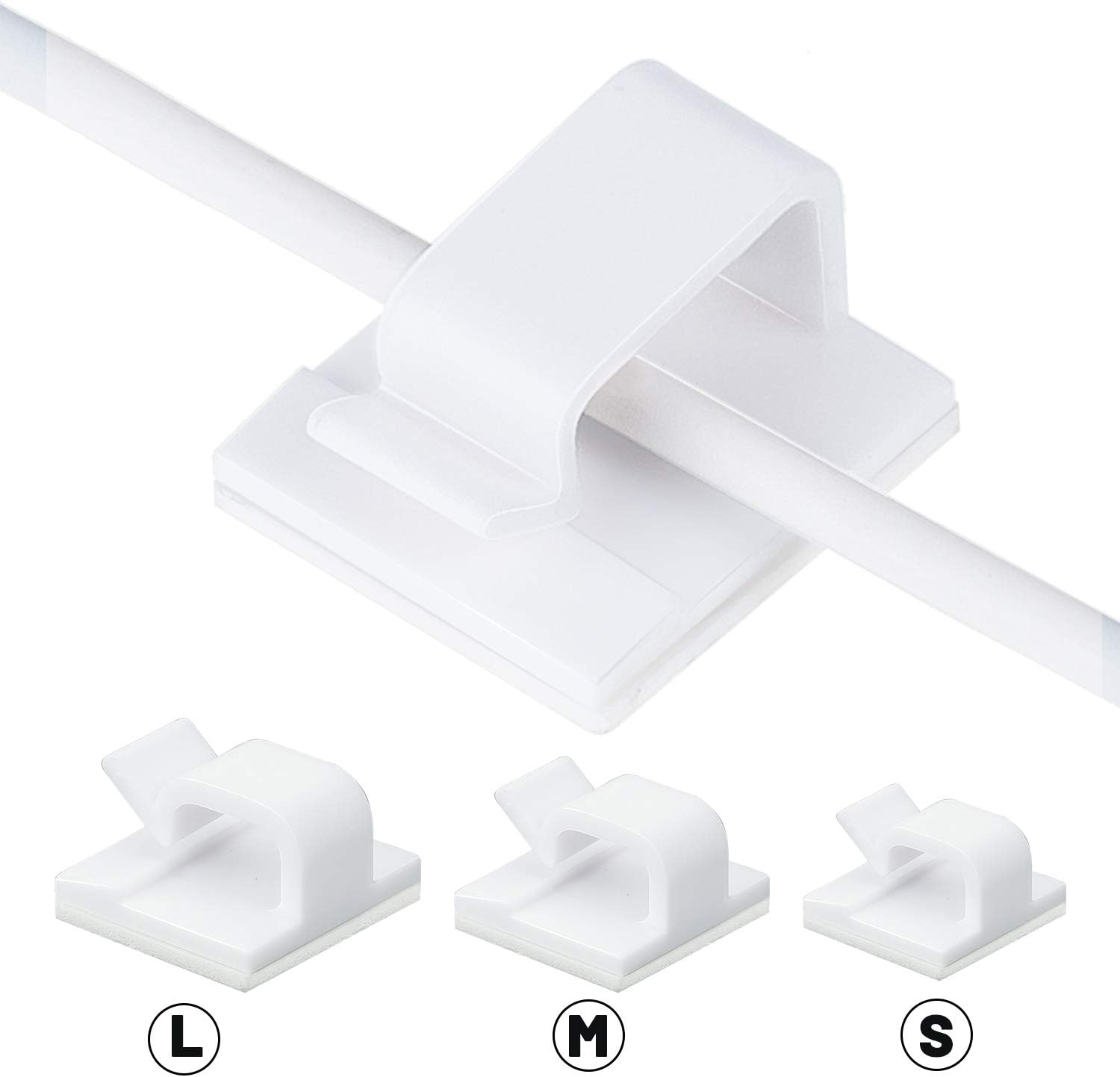 Whaline Adhesive Cable Clips 60 Pcs Wire Clips Management Plastic Cable Organizer Cable Cord