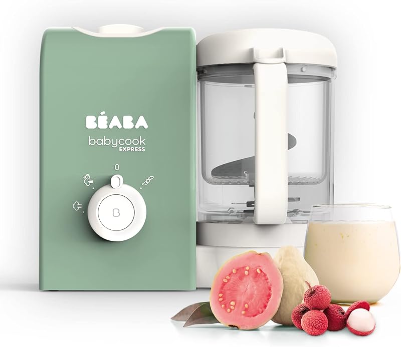 BEABA, Babycook Express, Robot Bébé 4 en 1 Mixeur-Cuiseur, Cuisson Express 15min, Mixage sur-mesure, Cuisson Vapeur Douce et Saine, Décongélation, Texture Homogène, Capacité 1 250 ml, Vert Sauge