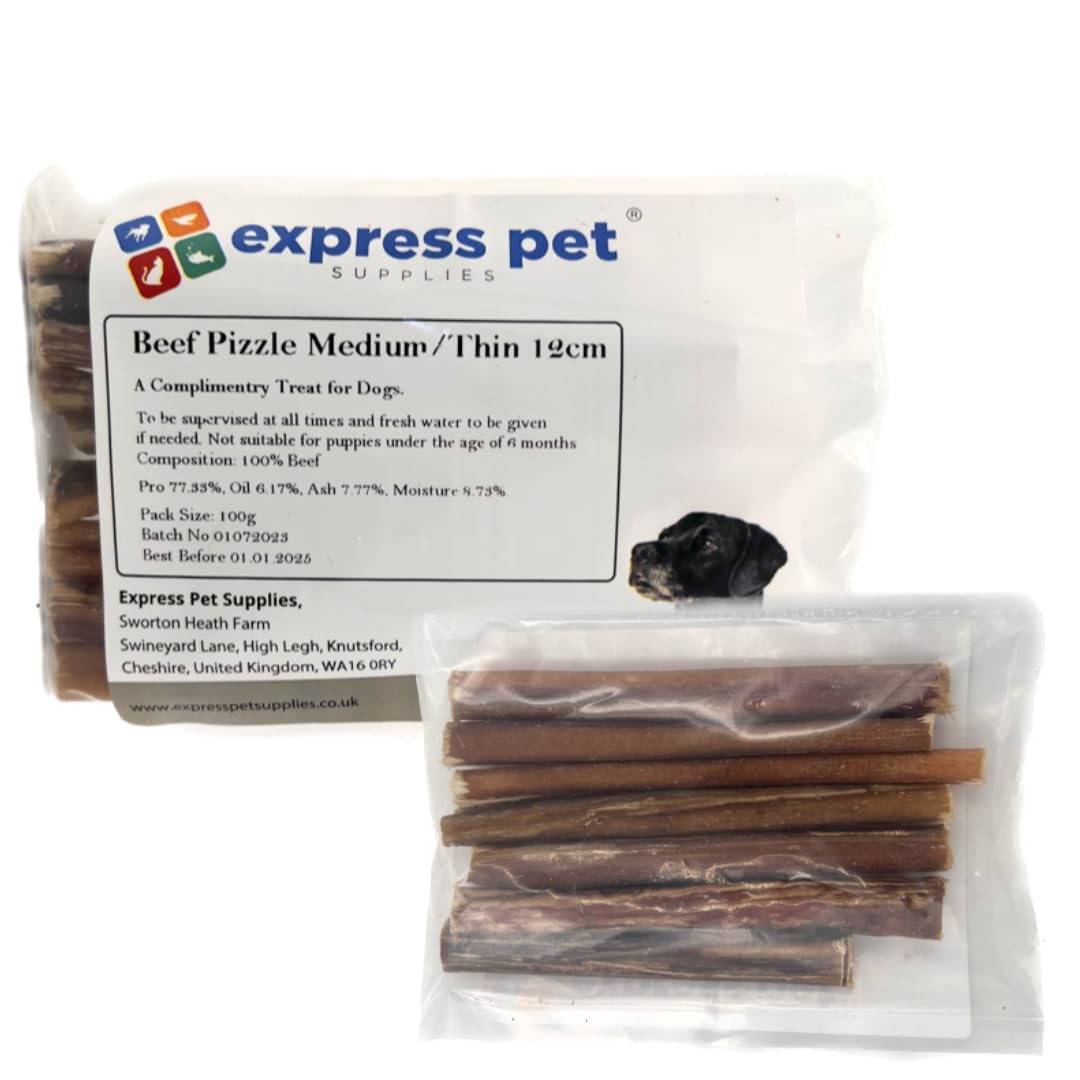 Express Pet Supplies 12cm Medium and Thin Pizzle 70-100g (minimum 6 pizzles) 100% Natural Dog Treat Chew