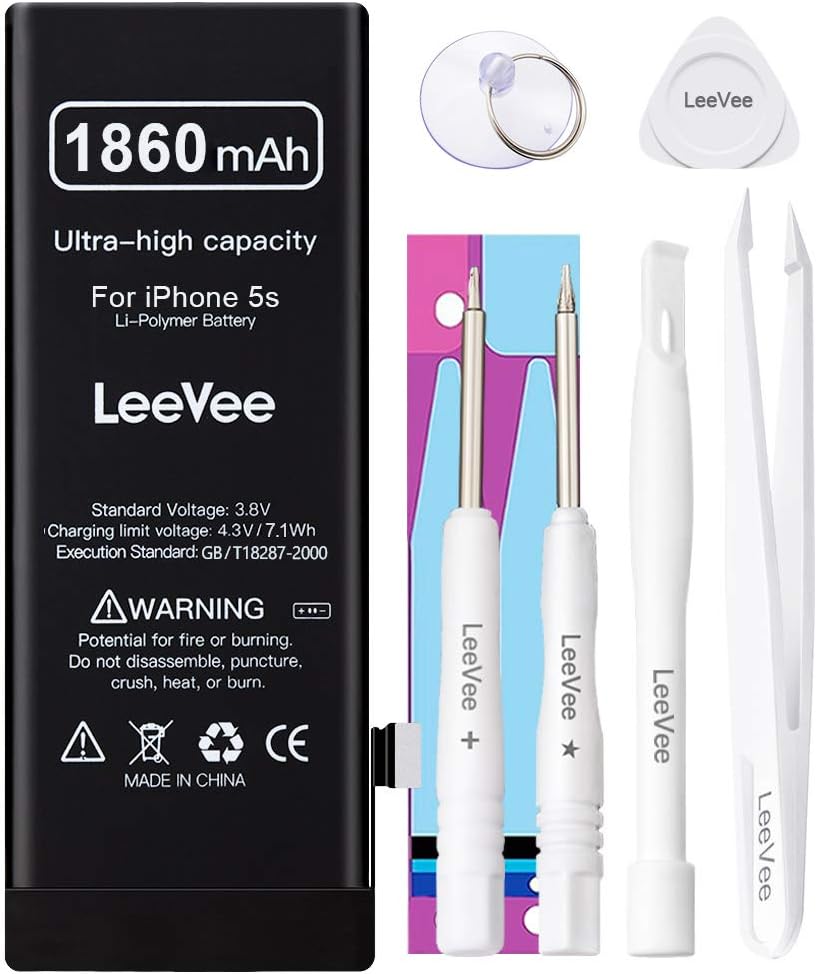 2010mAh High Capacity Replacement Battery Compatible with iPhone 5S and 5C, 0 Cycle Li-Polymer Replacement Battery for iPhone 5S & 5C with Repair Tools Kits, Adhesive Strips & Instruction