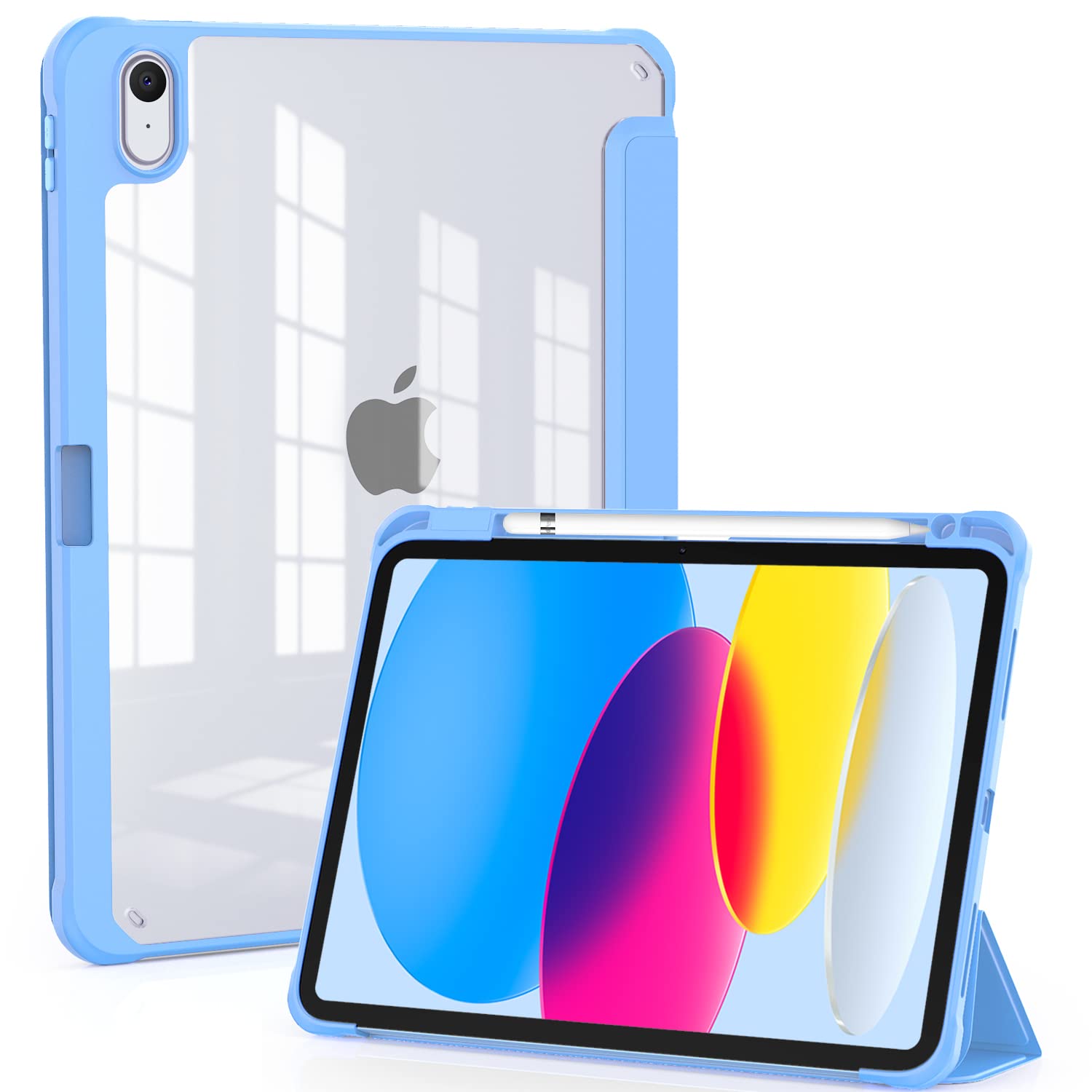 OKP for New iPad 10th Generation Case 2022, ipad 10 th gen Case with Trifold Stand, Auto Wake/Sleep, ipad 10.9 inch Protective Cover with Slim Lightweight Clear PC Back Shell, Baby Blue