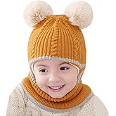 Toddler Winter Hat Baby Balaclava 2 in 1,Fleece Lined Knitted Beanie with Face Mask, Ear Flaps & Pom Pom for Boys Girls