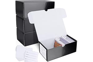 Leyzan Trading Card Storage Box, 4-Pack • 400 Count Corrugated Cardboard Storage Box with dividers & labels for TCG/Magic/Mtg Organizer and Collection, Glossy Black