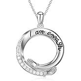 SIMONLY I Am Enough Necklace Sterling Silver Hug Inspirational Necklaces for Her Recovery Motivation Jewelry for Her