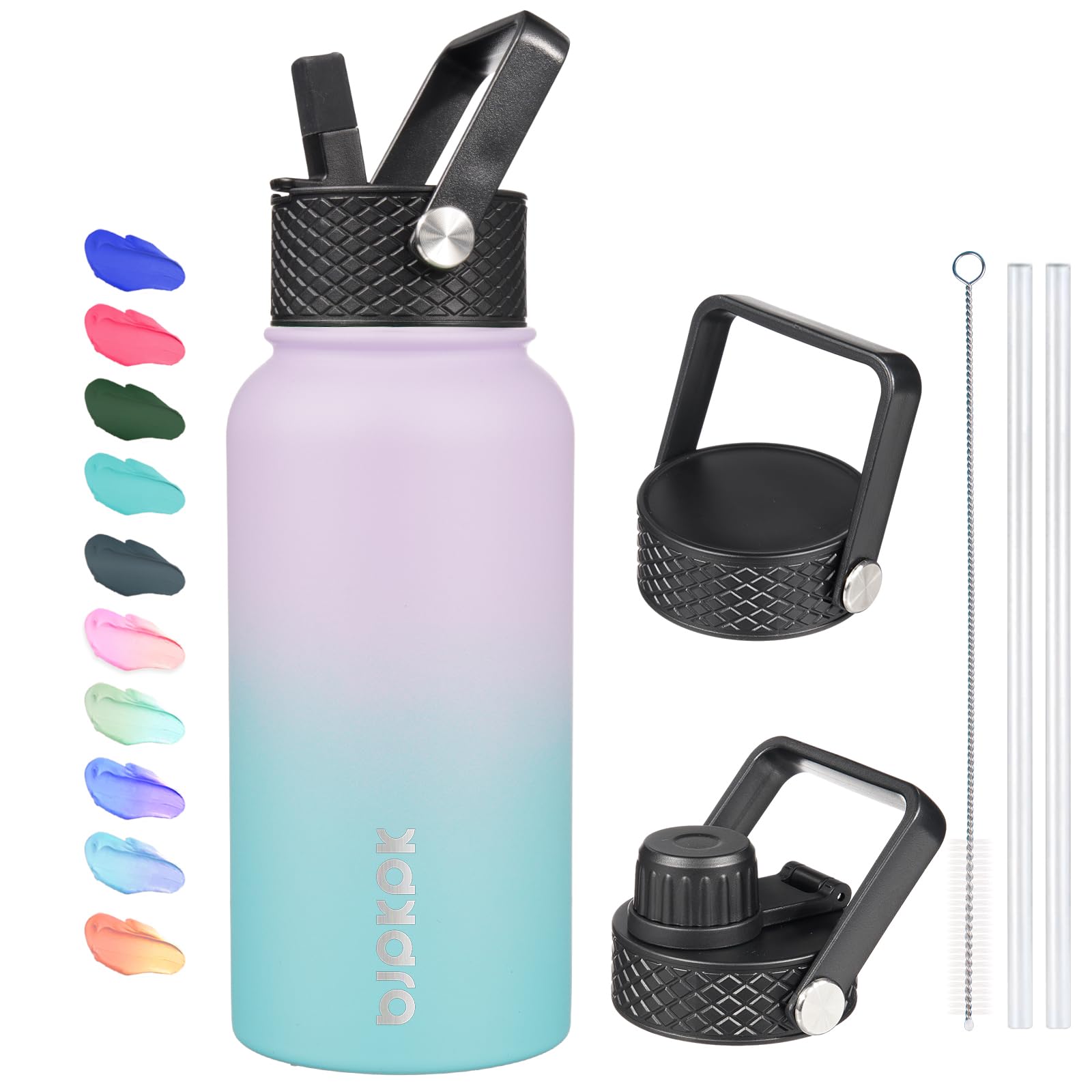 Photo 1 of BJPKPK Insulated Water Bottles with Straw Lid, 27oz Stainless Steel Water Bottle with 3 Lids, Leak Proof BPA Free Metal Thermo, Mugs, Tumblers, Keep Cold Hot - Lavender Green