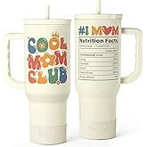 Mom Tumbler with Handle 40oz, Cool Mom Club Cup Stainless Steel Insulated Tumblers Coffee Travel Mugs, Gifts for Moms from Daughter Son, Best Mother Gift for Birthday Christmas Mothers Day